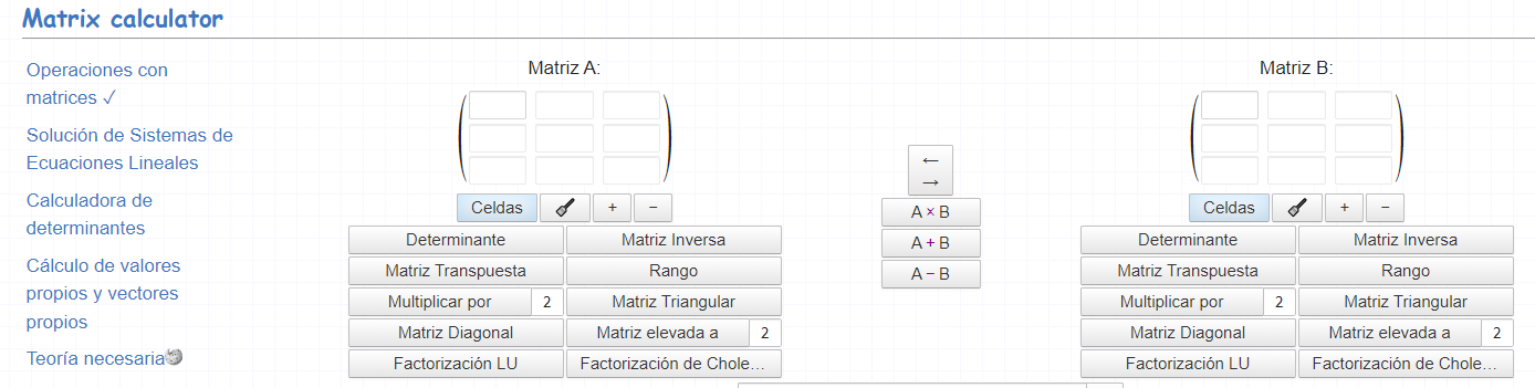 Operaciones con matrices con matrixcalc.org | José Aurelio Pina Romero.